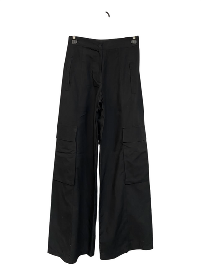 |S| WAIST 26| A21| BLACK CARGO PANTS HIGH WAIST UTILITY WIDE LEG TROUSERS STREETWEAR