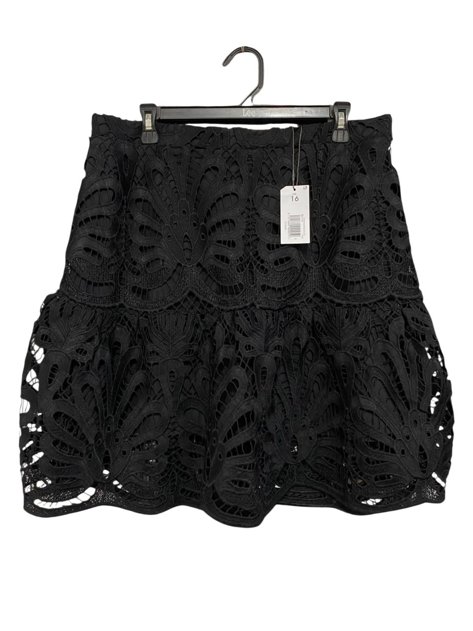 ET VOUS |XL| WAIST 34| A21| BLACK LACE SKIRT CUTOUT FLORAL PATTERN MINI SKIRT ELEGANT