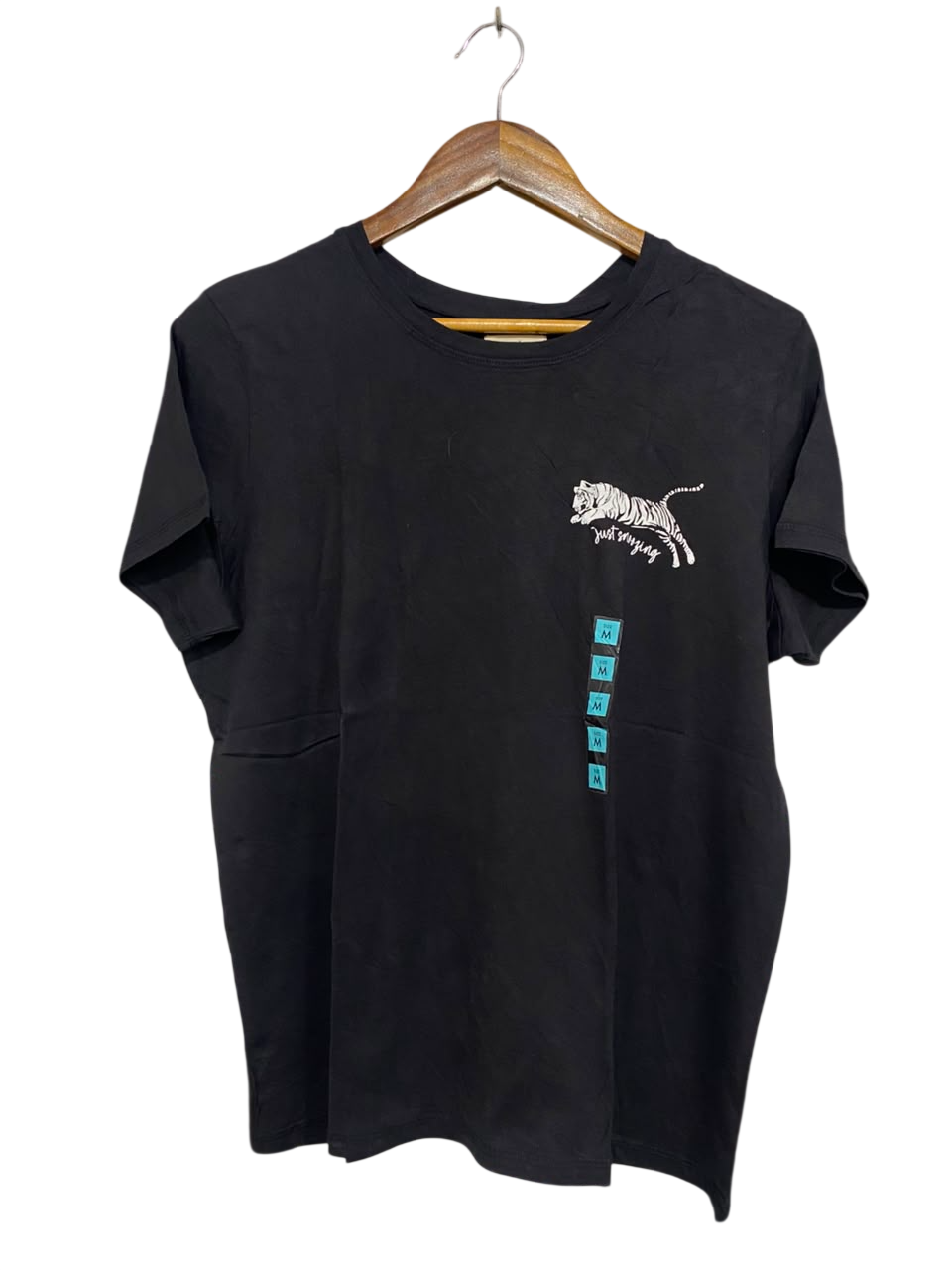 TIME TO DREAM |L| BUST 21| A21| BLACK T-SHIRT WHITE TIGER GRAPHIC JUST SAYING SHORT SLEEVE CASUAL TOP NEW