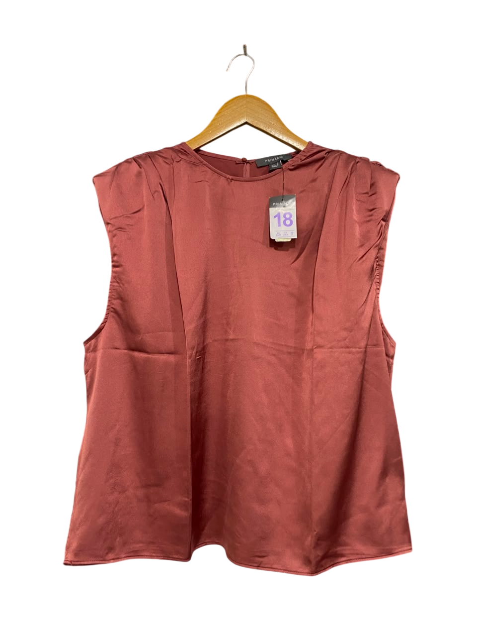 PRIMARK |L| BUST 25| A21| MAUVE PINK SATIN SLEEVELESS BLOUSE PLEATED SHOULDER TOP