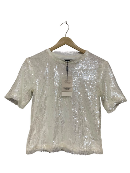 BARDOT |M| BUST 17| A21| WHITE SEQUIN T-SHIRT SPARKLY SHORT SLEEVE TOP GLAMOUR