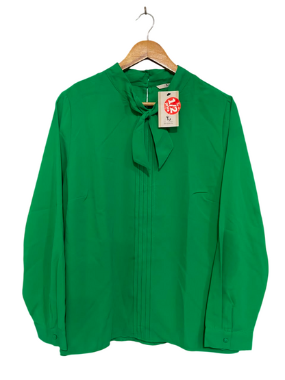 TU WOMAN |L| BUST 22| A21| GREEN BOW NECK BLOUSE LONG SLEEVE PUSSYBOW SHIRT WORKWEAR