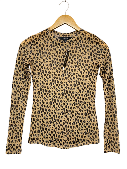 GLASSON |XS| BUST 14| A21| LEOPARD PRINT MESH LONG SLEEVE TOP SHEER ANIMAL PRINT SHIRT