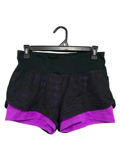 ADIDAS |XS| WAIST 28| A21| WOMEN 2-IN-1 ATHLETIC SHORTS BLACK PURPLE MESH GYM RUNNING ACTIVEWEAR