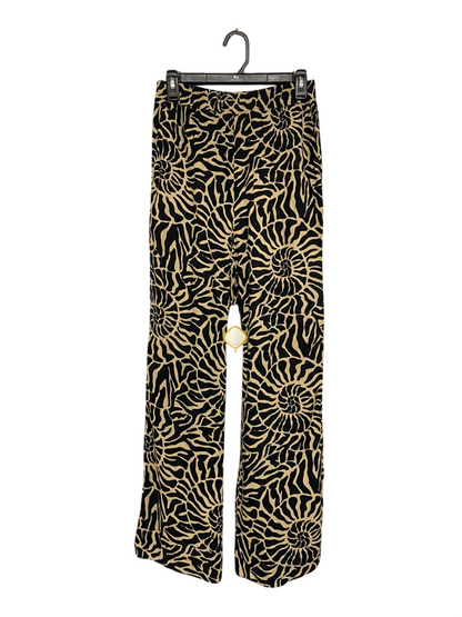 SELECT |S| WAIST 26| A21| BLACK AND BEIGE ABSTRACT SWIRL PATTERN WIDE LEG TROUSERS RELAXED FIT PANTS