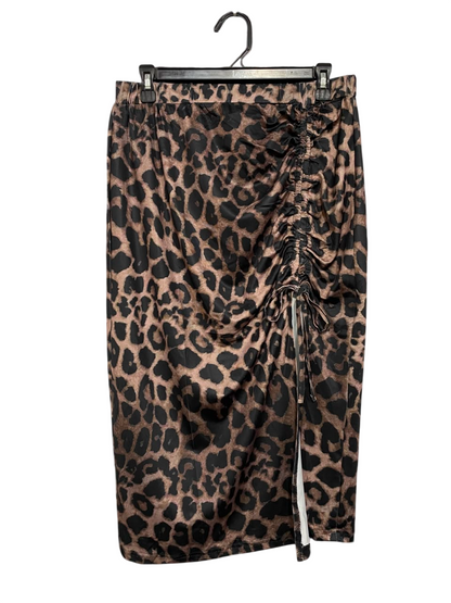 SHEIN CURVE |XL| WAIST 28| A21| BROWN LEOPARD PRINT MIDI SKIRT WITH SIDE RUCHED DRAWSTRING AND SLIT