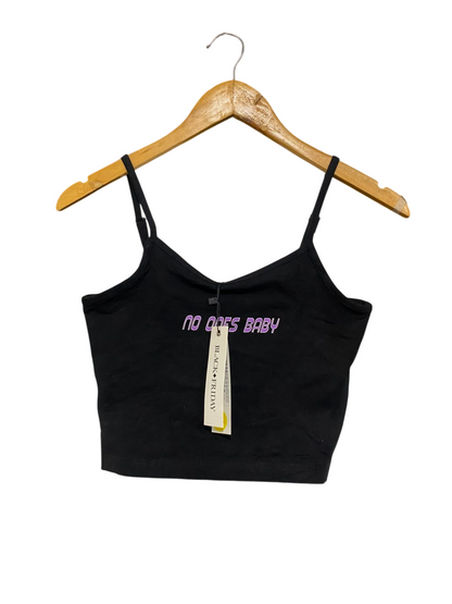 BLACK FRIDAY |S| BUST 14| A21| BLACK "NO ONES BABY" GRAPHIC CROP CAMI TOP WITH SPAGHETTI STRAPS