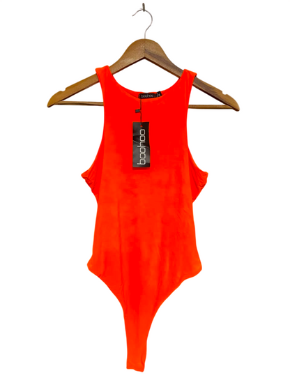 BOOHOO |S| BUST 14| A21| NEON ORANGE RACERBACK BODYSUIT THONG CUT SLEEVELESS TOP