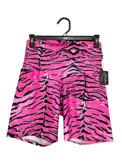 EXOTICA |S| WAIST 26| A21| PINK AND BLACK TIGER STRIPE HIGH-WAISTED ATHLETIC BIKER SHORTS