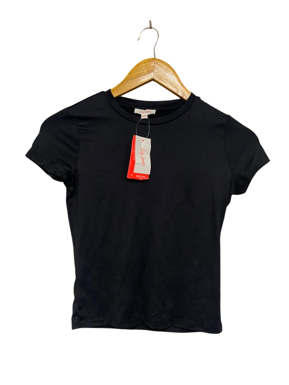 LILY LOVES |XS| BUST 14| A21| BLACK SHORT SLEEVE BASIC T-SHIRT SLIM FIT ROUND NECK TOP