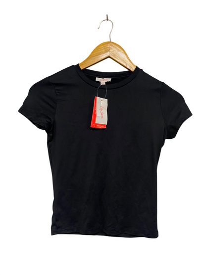 LILY LOVES |XS| BUST 14| A21| BLACK SHORT SLEEVE BASIC T-SHIRT SLIM FIT ROUND NECK TOP