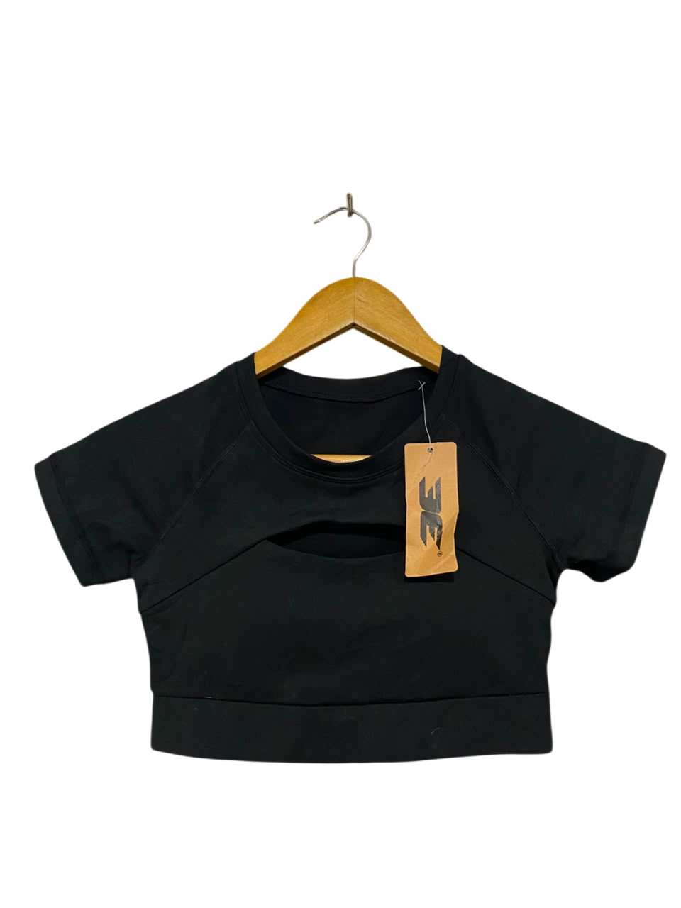 ELITE ELEVEN |XS| BUST 12| A21| BLACK SHORT SLEEVE ATHLETIC CROP TOP WITH CHEST CUT-OUT