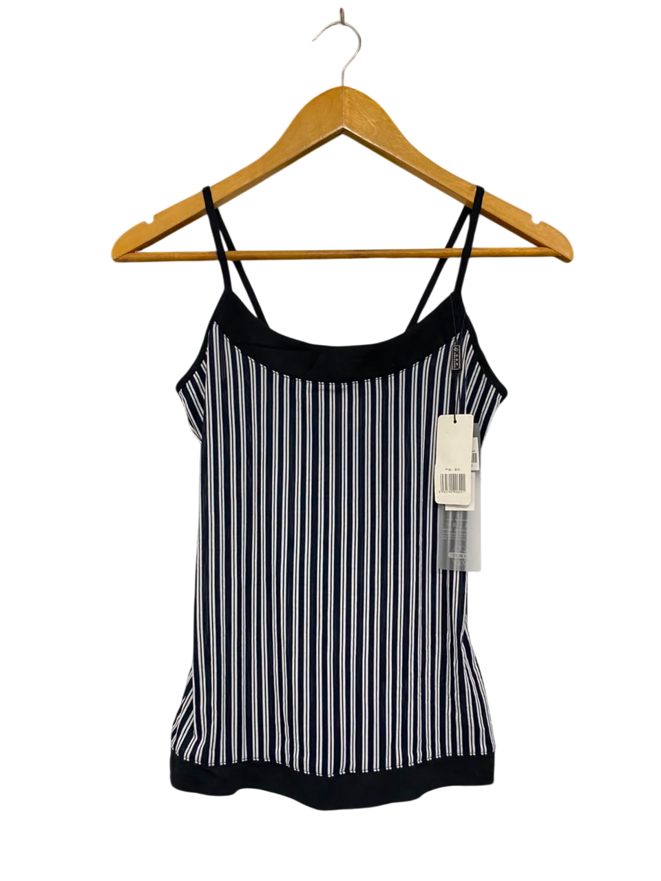 CREASUGI |S| BUST 14| A21| BLACK AND WHITE STRIPED CAMISOLE TANK TOP WITH DOUBLE STRAPS