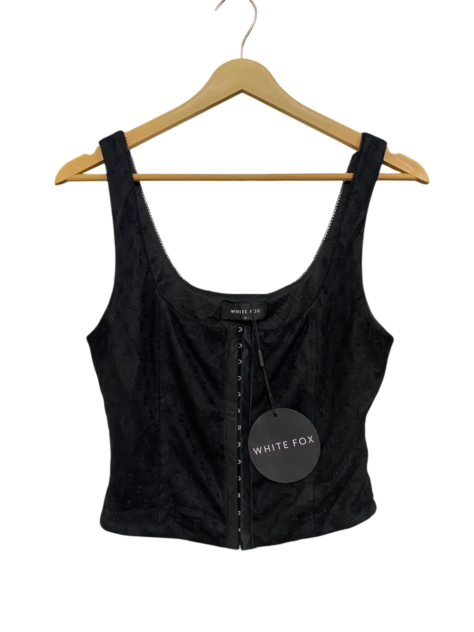 WHITE FOX |M| BUST 14| A21| BLACK LACE TANK TOP CORSET STYLE CROP TOP