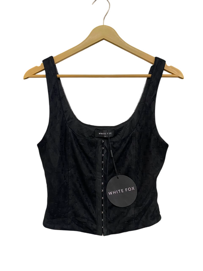 WHITE FOX |M| BUST 14| A21| BLACK LACE TANK TOP CORSET STYLE CROP TOP
