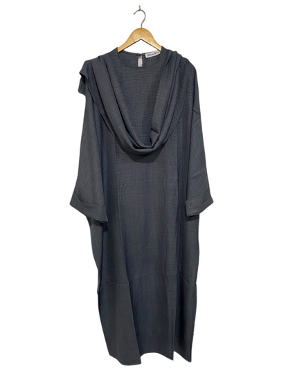 DREAM HOUSE |M| BUST FREE| A22| DARK GREY DRAPED COWL NECK KAFTAN MIDI DRESS OVERSIZED RELAXED FIT LONG SLEEVE MAXI DRESS