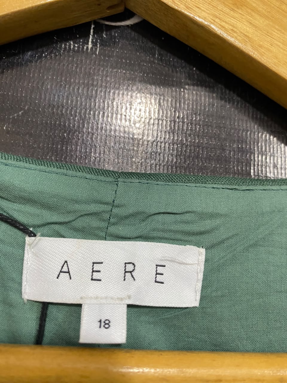 AERE |L| BUST 20| A22| SAGE GREEN WRAP MIDI DRESS WITH PUFF SLEEVES AND TIRED SKIRT