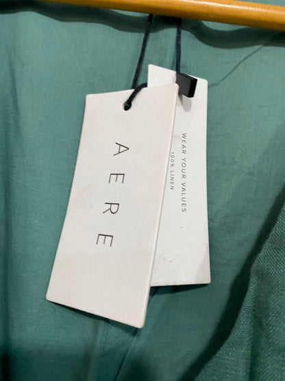 AERE |L| BUST 20| A22| SAGE GREEN WRAP MIDI DRESS WITH PUFF SLEEVES AND TIRED SKIRT