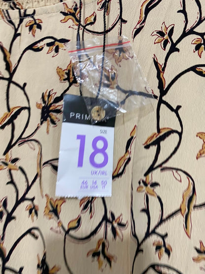 PRIMARK |XL| BUST 23| A22| BEIGE FLORAL LONG SLEEVE RUFFLE NECK MINI DRESS