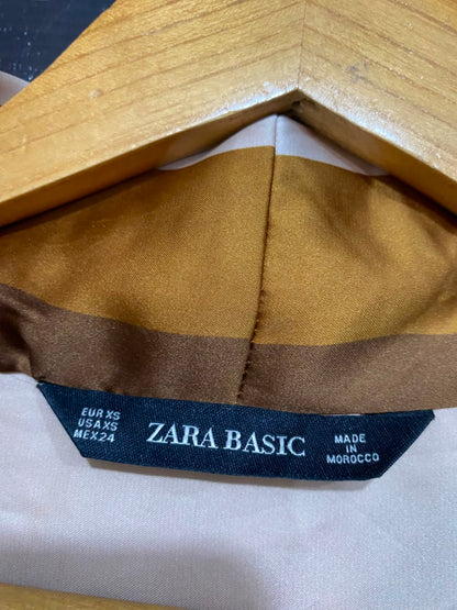 ZARA BASIC |XS| BUST 17| A22| STRIPED SATIN TUNIC BLOUSE WITH TIE NECK LONG SLEEVE CURVED HEM SHIRT TOP