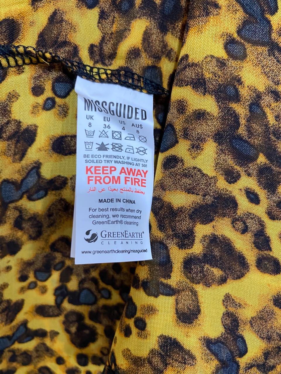 MISSGUIDED |S| BUST 17 | A22 |LEOPARD ANIMAL PRINT LONG SLEEVE V-NECK MAXI DRESS WITH FRONT TIE DETAIL | A22|