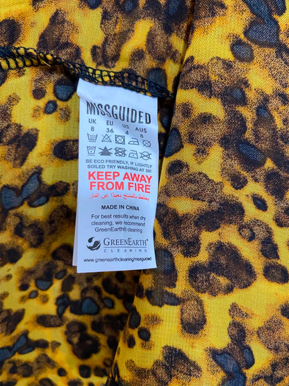 MISSGUIDED |S| BUST 17 | A22 |LEOPARD ANIMAL PRINT LONG SLEEVE V-NECK MAXI DRESS WITH FRONT TIE DETAIL | A22|