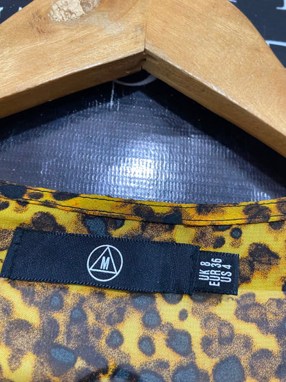 MISSGUIDED |S| BUST 17 | A22 |LEOPARD ANIMAL PRINT LONG SLEEVE V-NECK MAXI DRESS WITH FRONT TIE DETAIL | A22|
