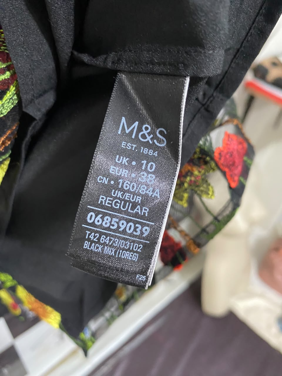 M&S |M| BUST 17| A22| BLACK MESH SHORT SLEEVE SHEATH DRESS WITH MULTICOLOR FLORAL EMBROIDERY AND VIBRANT BOTANICAL ACCENTS
