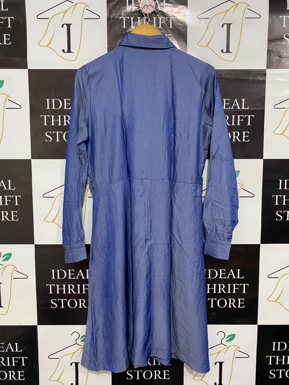 KAFFE |L| BUST 20| A22| BLUE SHIRT DRESS LONG SLEEVE BUTTON-DOWN MIDI DRESS