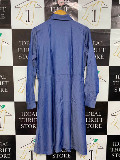 KAFFE |L| BUST 20| A22| BLUE SHIRT DRESS LONG SLEEVE BUTTON-DOWN MIDI DRESS