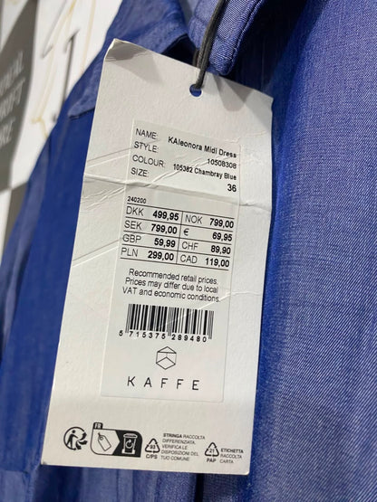 KAFFE |L| BUST 20| A22| BLUE SHIRT DRESS LONG SLEEVE BUTTON-DOWN MIDI DRESS