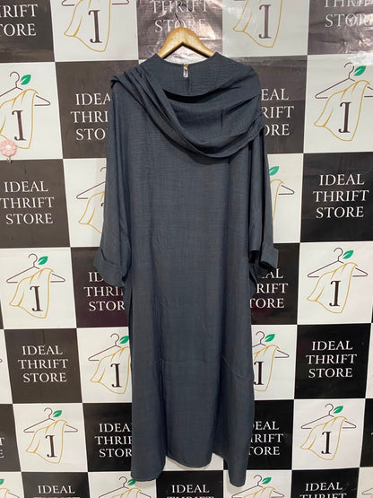 DREAM HOUSE |M| BUST FREE| A22| DARK GREY DRAPED COWL NECK KAFTAN MIDI DRESS OVERSIZED RELAXED FIT LONG SLEEVE MAXI DRESS