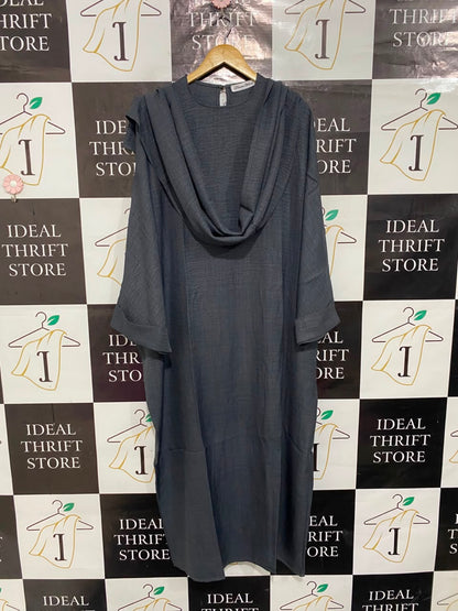 DREAM HOUSE |M| BUST FREE| A22| DARK GREY DRAPED COWL NECK KAFTAN MIDI DRESS OVERSIZED RELAXED FIT LONG SLEEVE MAXI DRESS