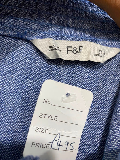 F&F |S| BUST 17| A21| BLUE SMOCKED SQUARE NECK TIERED MIDI DRESS WITH SHORT PUFF SLEEVES