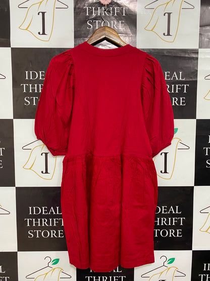 NEXT |M| BUST 18| A21| RED PUFF SLEEVE TIERED MIDI DRESS