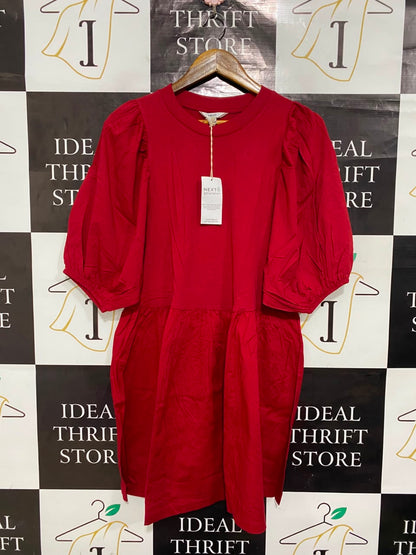 NEXT |M| BUST 18| A21| RED PUFF SLEEVE TIERED MIDI DRESS