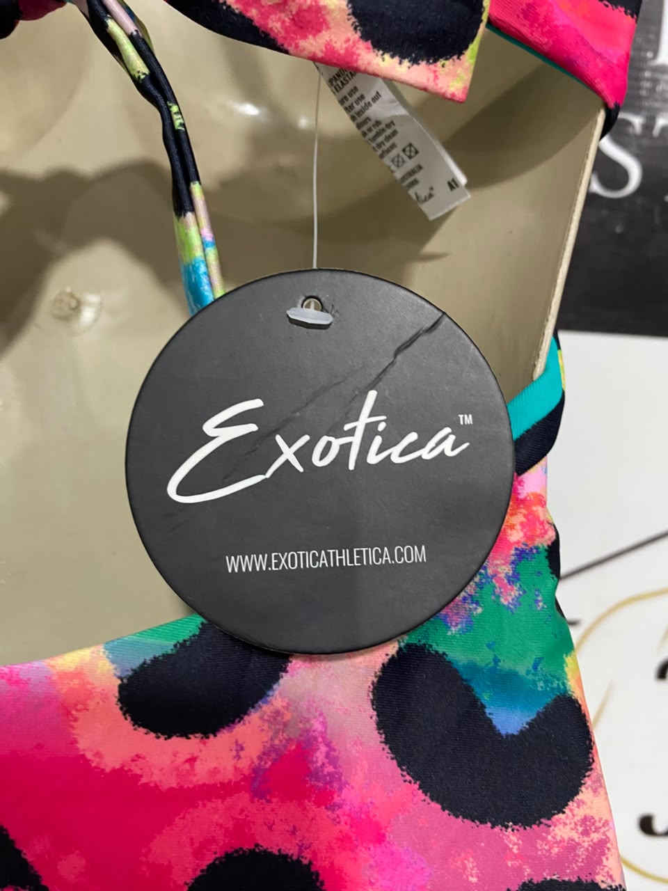 EXOTICA |L| BUST 15| A21| NEON MULTICOLOR SKULL AND LEOPARD PRINT ONE-PIECE SWIMSUIT V-NECK BODYSUIT