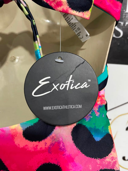 EXOTICA |L| BUST 15| A21| NEON MULTICOLOR SKULL AND LEOPARD PRINT ONE-PIECE SWIMSUIT V-NECK BODYSUIT