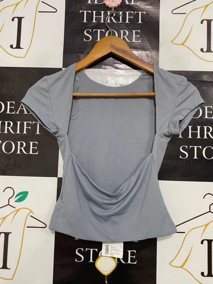 SUPRE |XS| BUST 13| A21| MINIMALIST SAGE GREY CAP SLEEVE BASIC T-SHIRT SLIM FIT ROUND NECK TOP