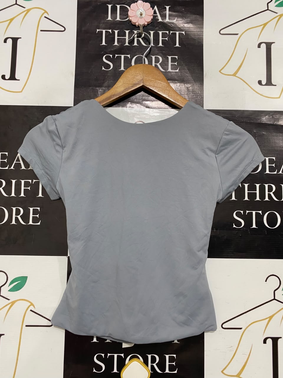 SUPRE |XS| BUST 13| A21| MINIMALIST SAGE GREY CAP SLEEVE BASIC T-SHIRT SLIM FIT ROUND NECK TOP