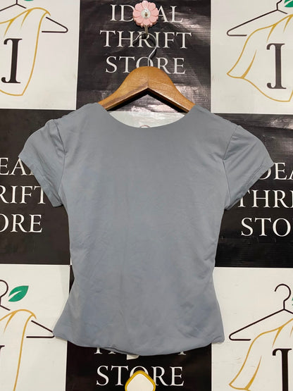 SUPRE |XS| BUST 13| A21| MINIMALIST SAGE GREY CAP SLEEVE BASIC T-SHIRT SLIM FIT ROUND NECK TOP