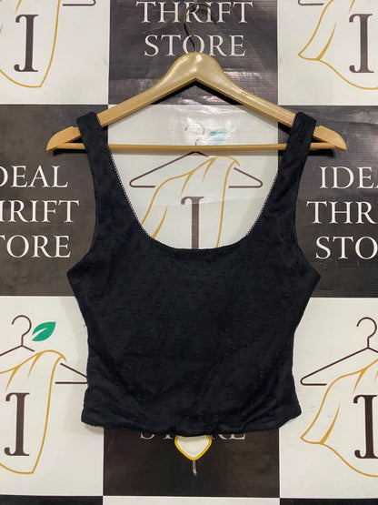 WHITE FOX |M| BUST 14| A21| BLACK LACE TANK TOP CORSET STYLE CROP TOP