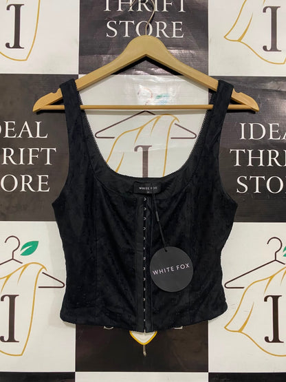 WHITE FOX |M| BUST 14| A21| BLACK LACE TANK TOP CORSET STYLE CROP TOP