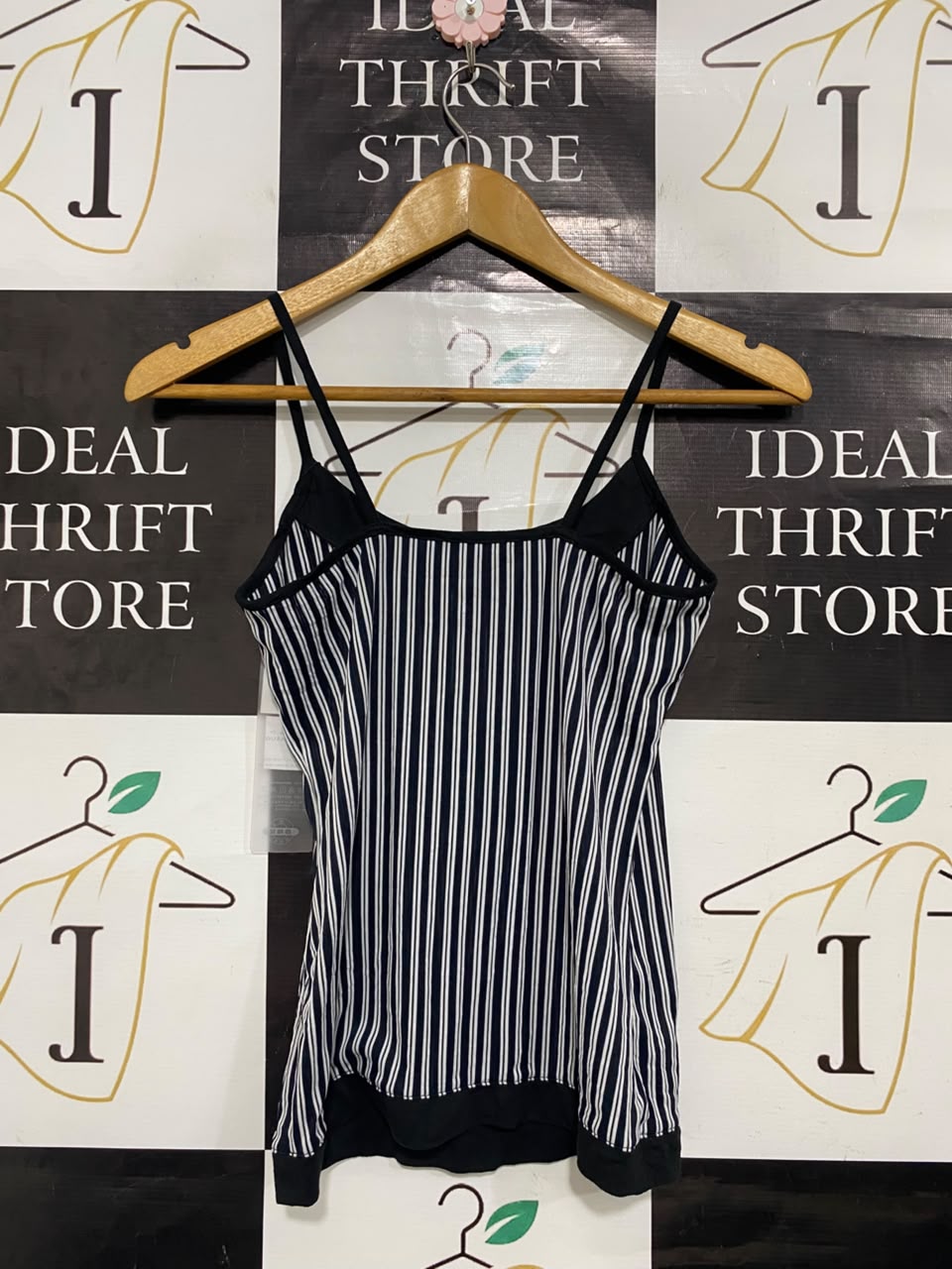 CREASUGI |S| BUST 14| A21| BLACK AND WHITE STRIPED CAMISOLE TANK TOP WITH DOUBLE STRAPS