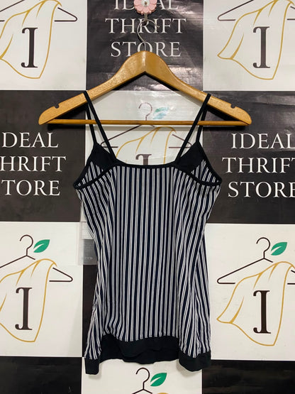 CREASUGI |S| BUST 14| A21| BLACK AND WHITE STRIPED CAMISOLE TANK TOP WITH DOUBLE STRAPS