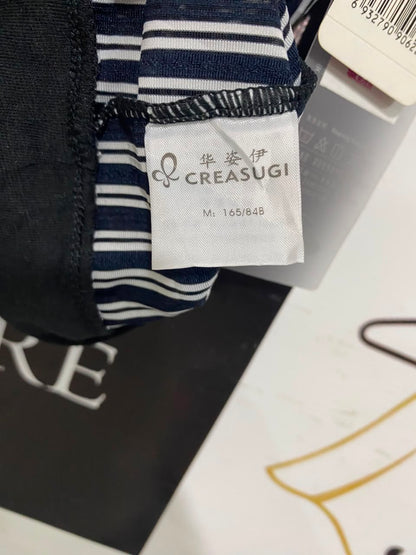 CREASUGI |S| BUST 14| A21| BLACK AND WHITE STRIPED CAMISOLE TANK TOP WITH DOUBLE STRAPS