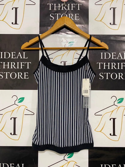 CREASUGI |S| BUST 14| A21| BLACK AND WHITE STRIPED CAMISOLE TANK TOP WITH DOUBLE STRAPS