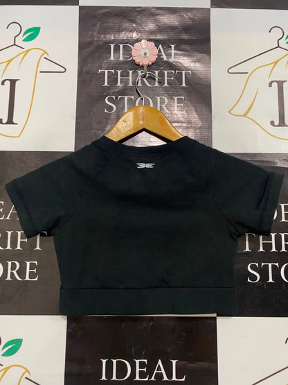 ELITE ELEVEN |XS| BUST 12| A21| BLACK SHORT SLEEVE ATHLETIC CROP TOP WITH CHEST CUT-OUT