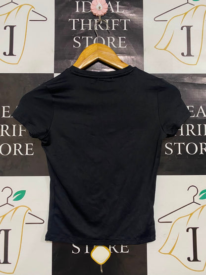 LILY LOVES |XS| BUST 14| A21| BLACK SHORT SLEEVE BASIC T-SHIRT SLIM FIT ROUND NECK TOP