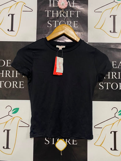 LILY LOVES |XS| BUST 14| A21| BLACK SHORT SLEEVE BASIC T-SHIRT SLIM FIT ROUND NECK TOP
